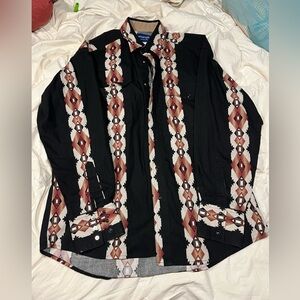 Vintage Wrangler Western Shirt with Black and Brown Accents pearl snaps